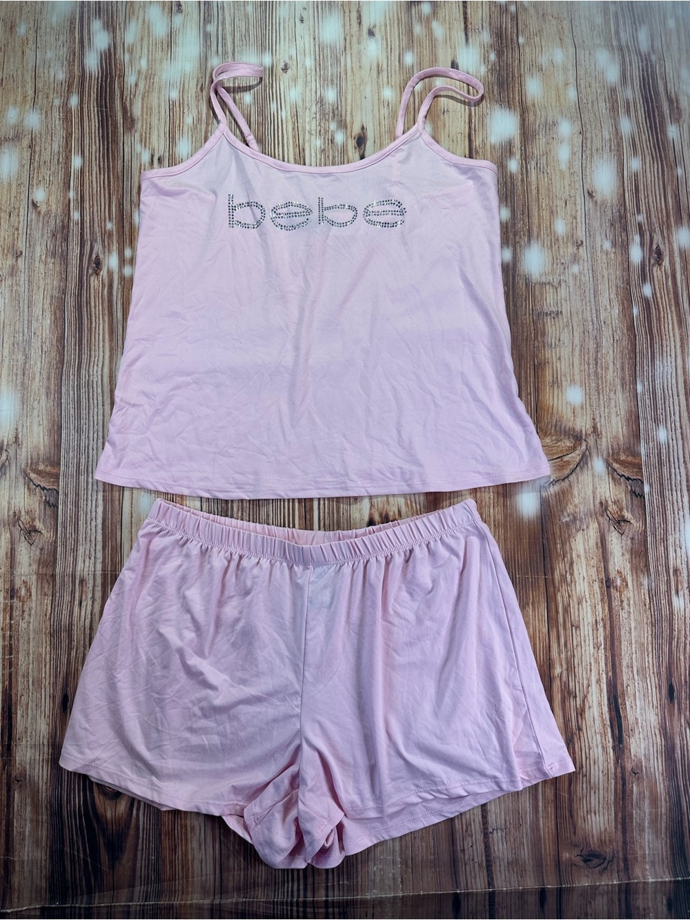 bebe Pink Short Tank & Heart-Print Robe Sleep Set with Black Trim Size Medium - Picture 3 of 16